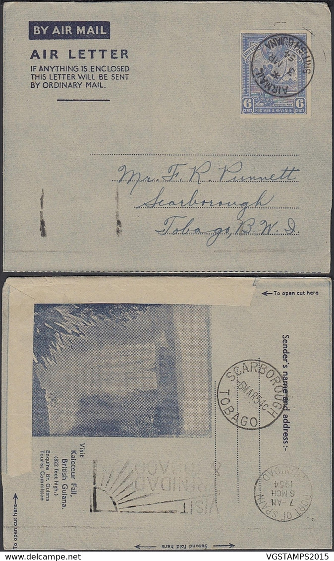 Guyane - Colonie Britanique 1954 - Entier Postal Sur Lettre Aérienne Pour Trinidad. Theme: Chute D'eau .. (VG) DC10056 - British Guiana (...-1966)