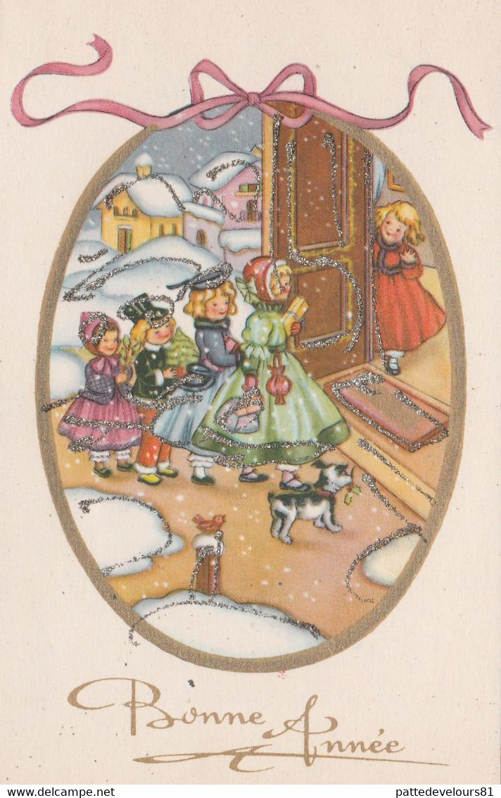 CPSM Avec Paillettes Enfant Réception Maison Cadeaux Présents Bonne Année Illustrateur Amélie VIE N° 238   2 Scans - Contemporanea (a Partire Dal 1950)