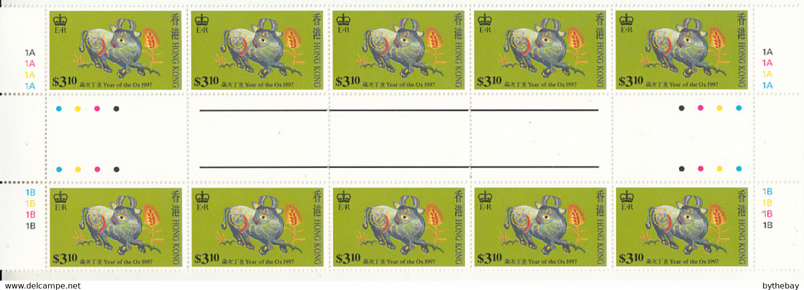 Hong Kong 1997 MNH Sc #782 $3.10 Year Of The Ox Gutter Block Of 10 - Blocks & Sheetlets