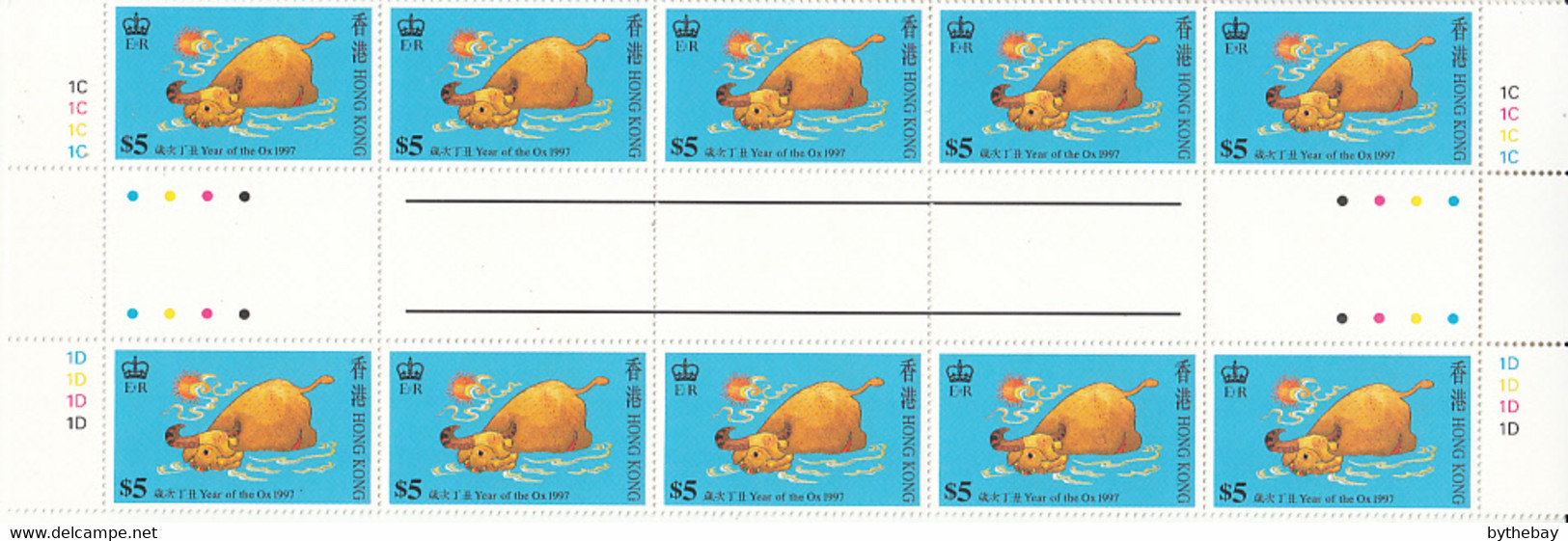 Hong Kong 1997 MNH Sc #783 $5 Year Of The Ox Gutter Block Of 10 - Blocchi & Foglietti