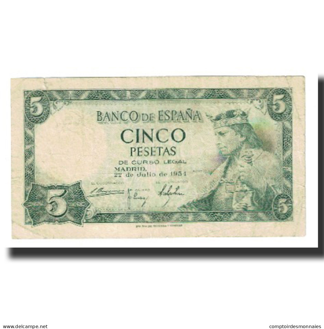 Billet, Espagne, 5 Pesetas, 1954, 1954-07-22, KM:146a, TTB - 5 Peseten