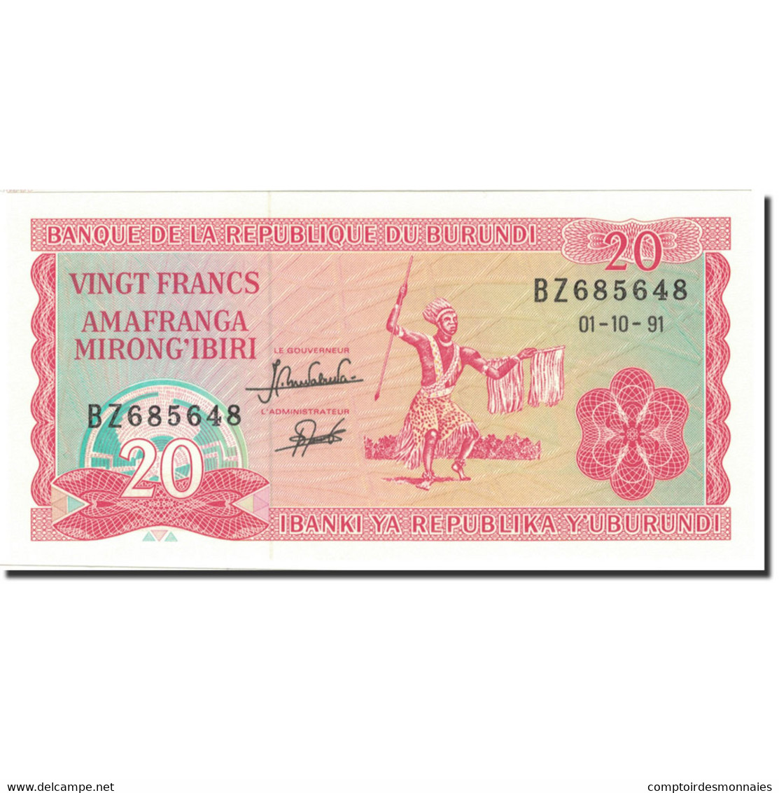 Billet, Burundi, 20 Francs, 1991, 1991-10-01, KM:27c, SPL+ - Burundi