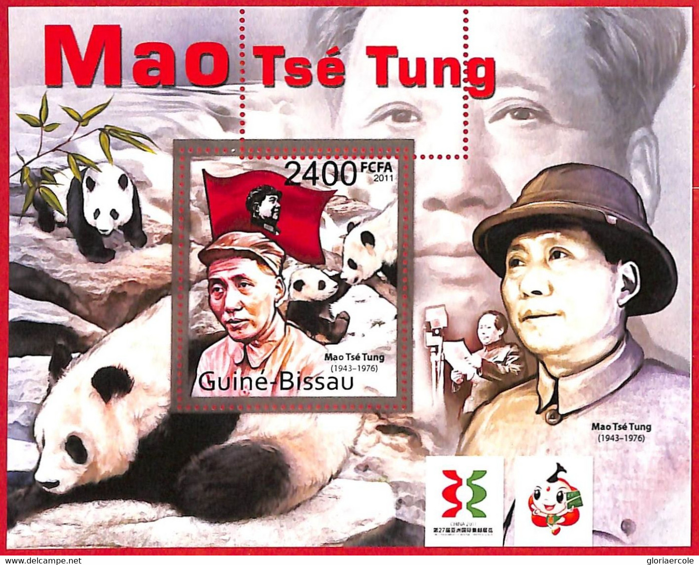 A5175 - GUINEA-BISSAU - Error, 2011, MINPERF, SOUVENIR SHEET: Mao Tse Tung, Panda Bears - Mao Tse-Tung