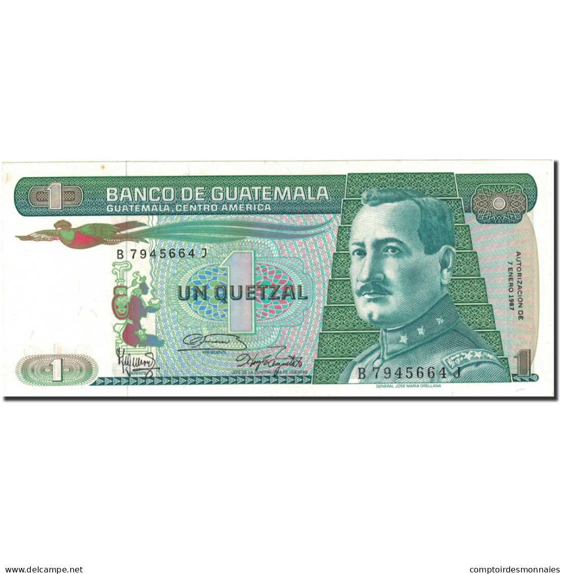 Billet, Guatemala, 1 Quetzal, 1987, 1987-01-07, KM:66, SPL - Guatemala