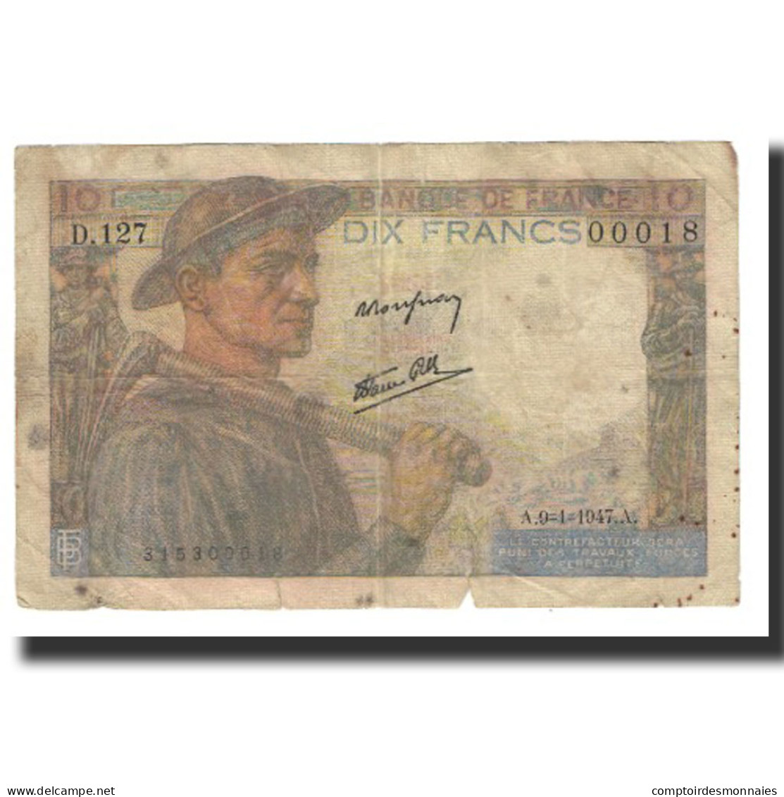 France, 10 Francs, Mineur, 1947, P. Rousseau And R. Favre-Gilly, 1947-01-09, TB - 10 F 1941-1949 ''Mineur''