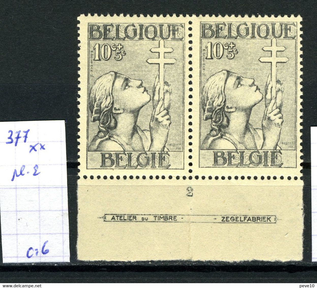 Belgique Série Croix De Lorraine  N° De Pl à Cheval   N° 377 (x2) Pl 2 XX  MNH - ....-1960