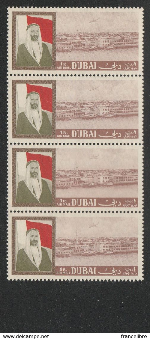 U.A.E., Dubai, Definitive Set of 1964 in Strip of 4 Sets, Mint Never Hinged.