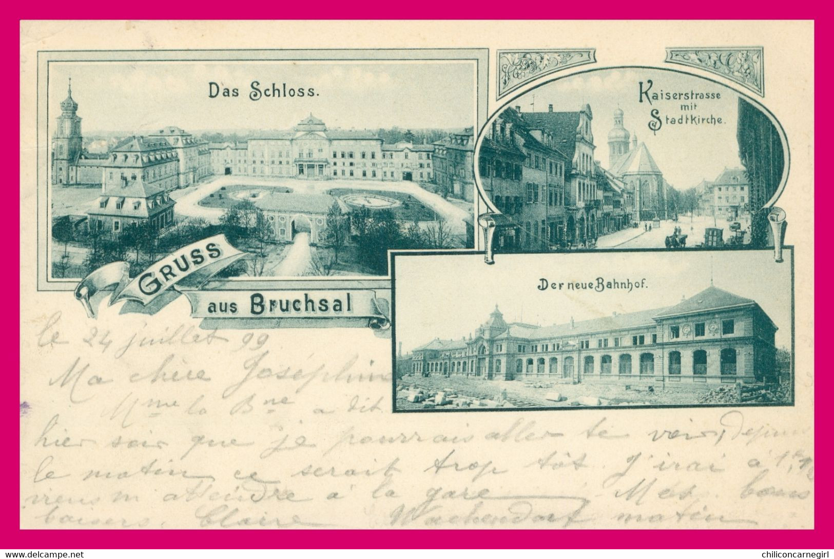 Gruss Aus BRUCHSAL - Gruß - Das Schloss - Kaiserstrasse Mit Stadtkirche - Der Neue Bahnhof - 1899 - Bruchsal