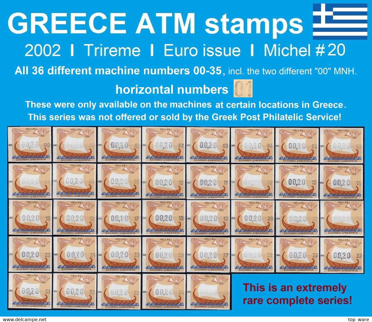 Greece Griechenland ATM 20 / Ship Boat / 2002 Euro Issue / All Machines 00-35 MNH / Frama Etiquetas Automatenmarken - Timbres De Distributeurs [ATM]