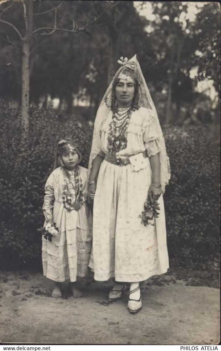 Algérie CPA Carte Photo 1920 Photo Familiale Femme Et Enfant Juives Costume Traditionnel Alice Borrot Et Sa Nièce - Vrouwen