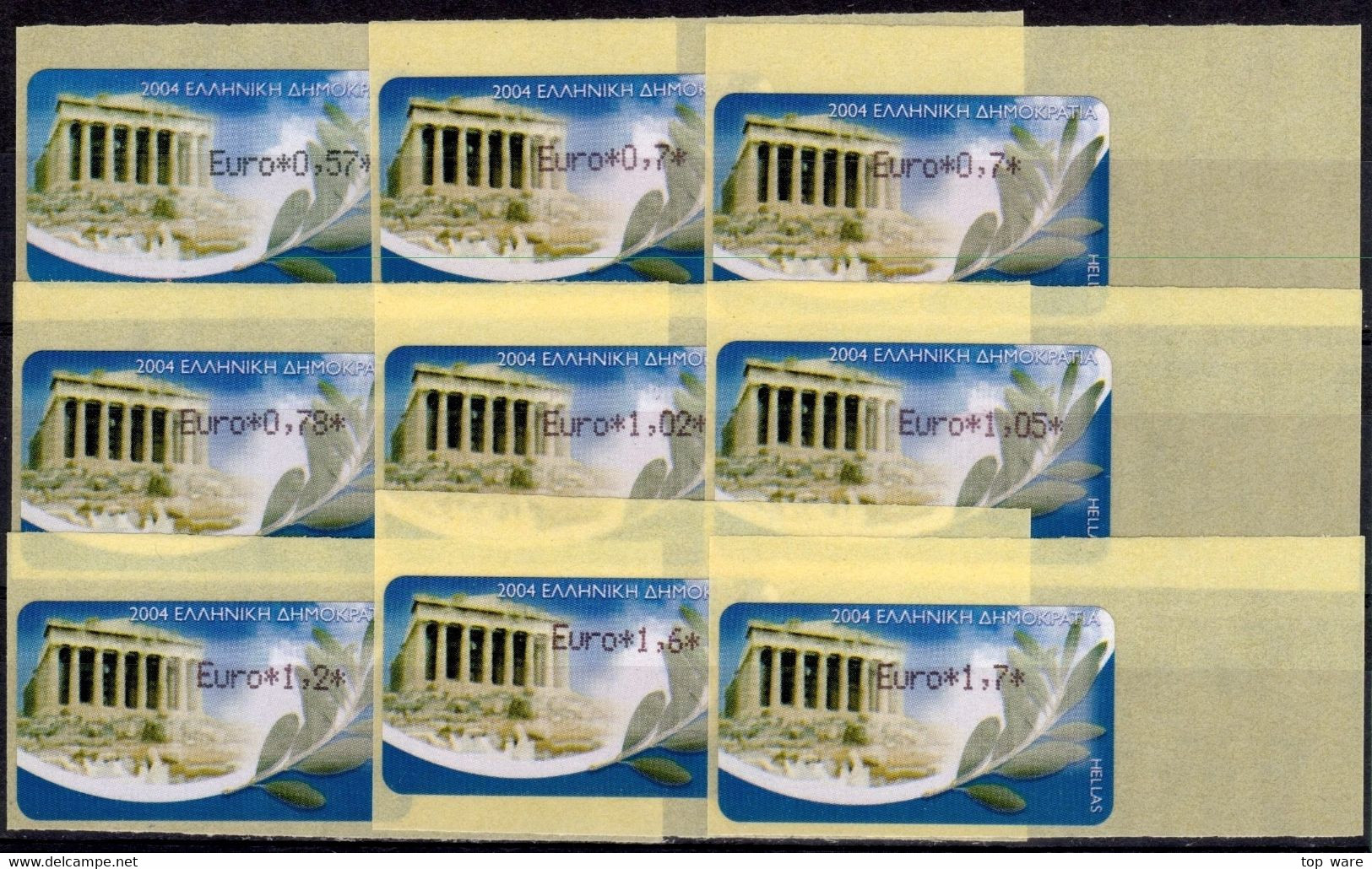 Greece Griechenland HELLAS ATM 22 Parthenon Reprint Paper 2008 * Set 18 Values MNH * Frama Etiquetas Automatenmarken - Automaatzegels [ATM]