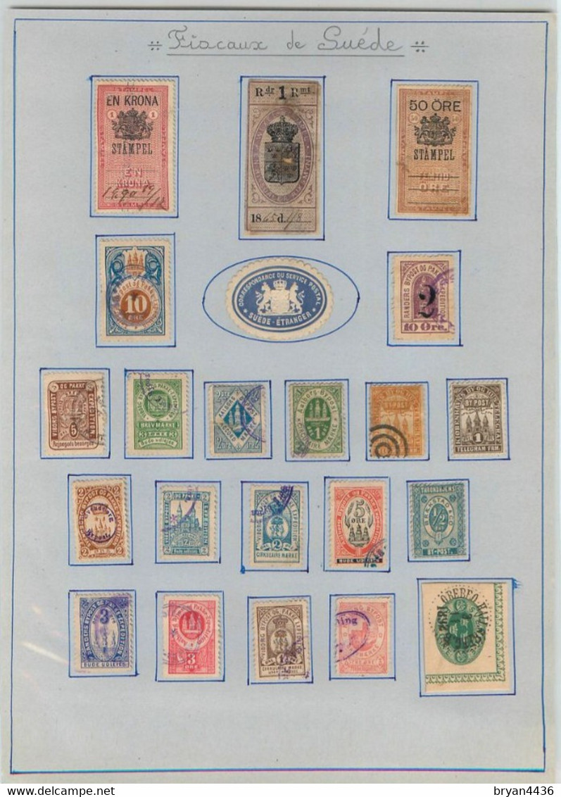 BEL ENSEMBLE De FISCAUX ANCIENS De SUEDE - MONTAGE COLLECTIONNEUR VINTAGE - à Saisir. - Revenue Stamps