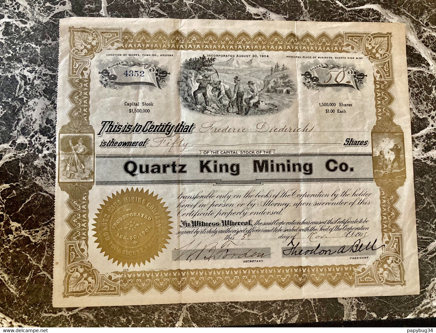 QUARTZ  KING  MINING  Co . ----------- Titre  De  50  Actions - Mines