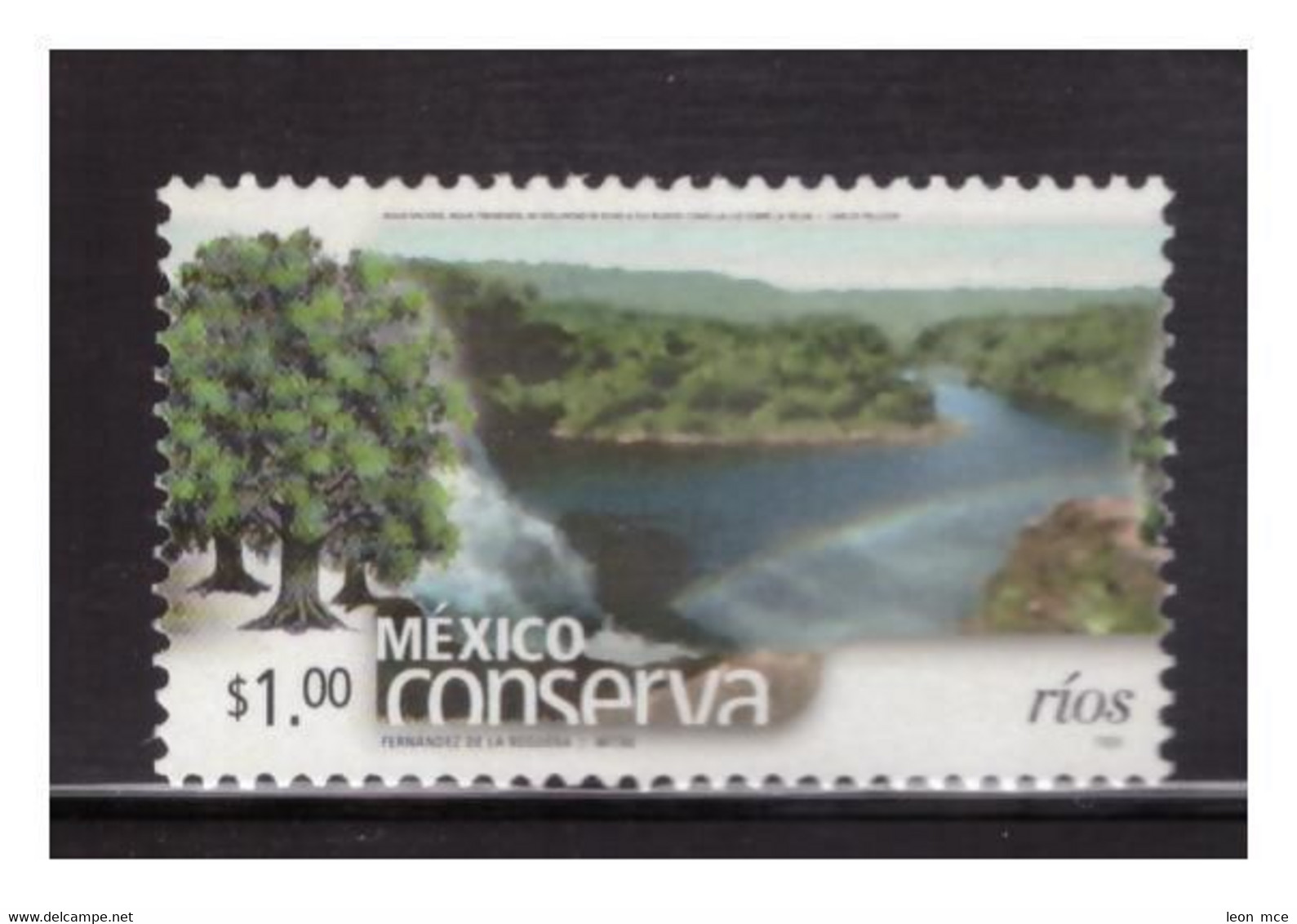 2002 MÉXICO CONSERVA RÍOS $1.00 MNH RIVERS PERF. 14, DEFINITIVE SERIES - Mexiko