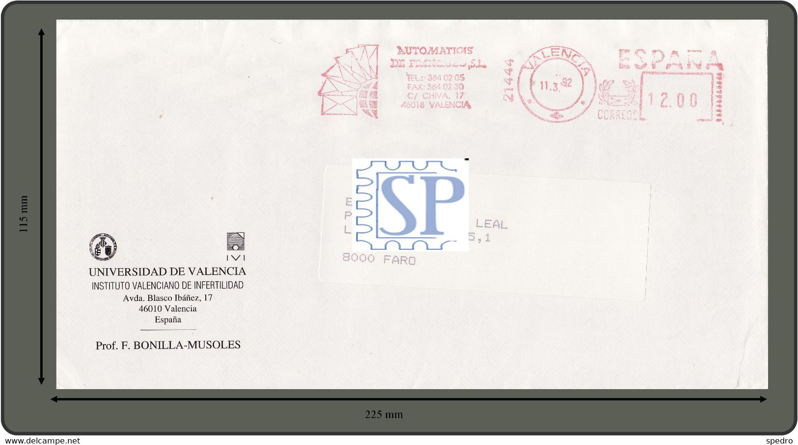 España 1992 Universidad De Valencia Red Meter Franquia Franchise Pitney Bowes 5000 Automaticas Salud Ginecologia - Postage Free