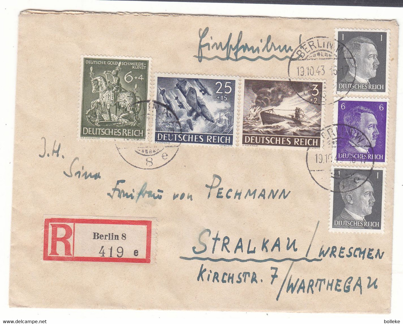 Allemagne - Empire - Lettre Recom De 1943 - Oblit Berlin - Exp Vers Strahlal - Avions - Sous Marin - - Andere & Zonder Classificatie