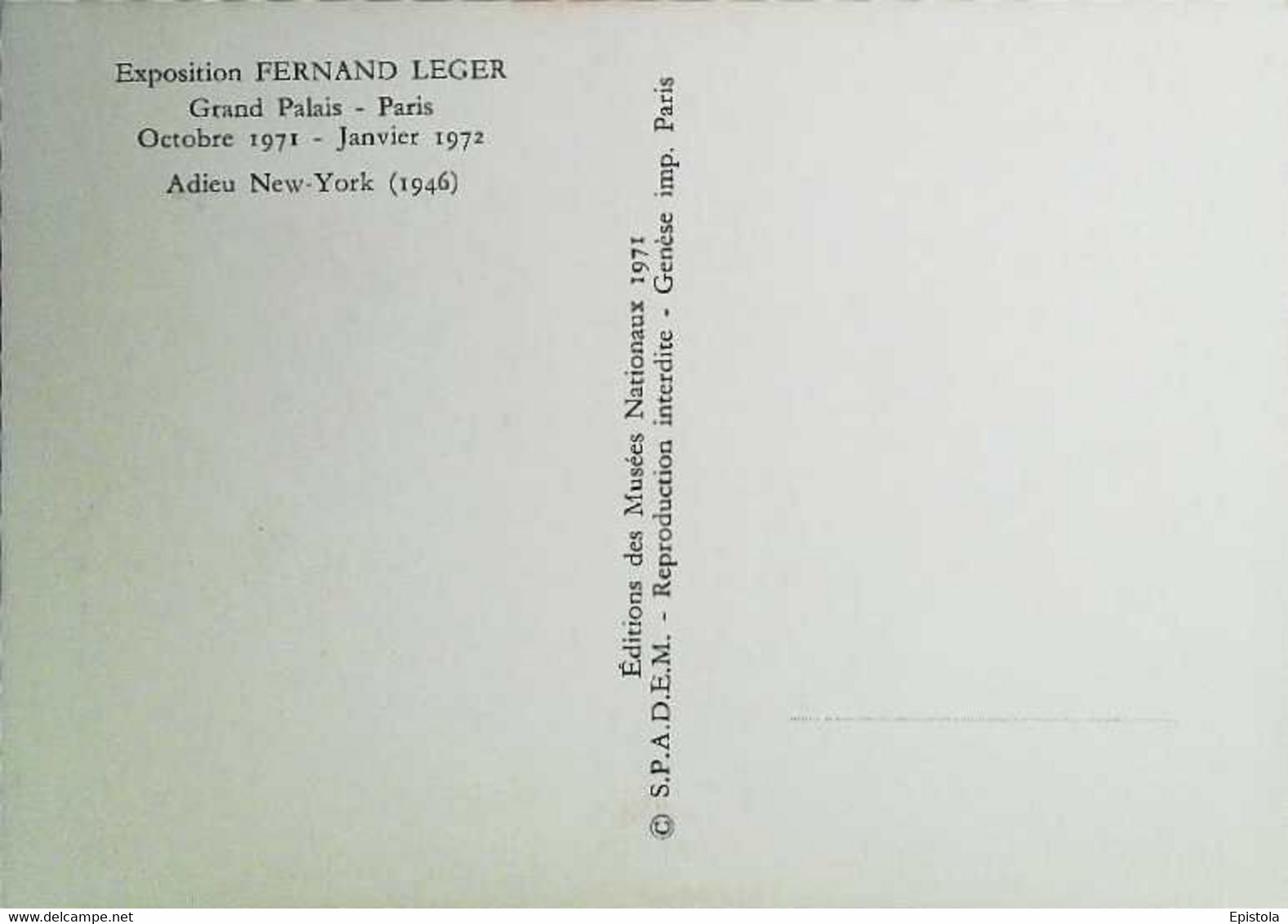 ►  Exposition Fernand Leger  Adieu New-York   Grand Palais Paris   1972 - Enseignement, Écoles Et Universités