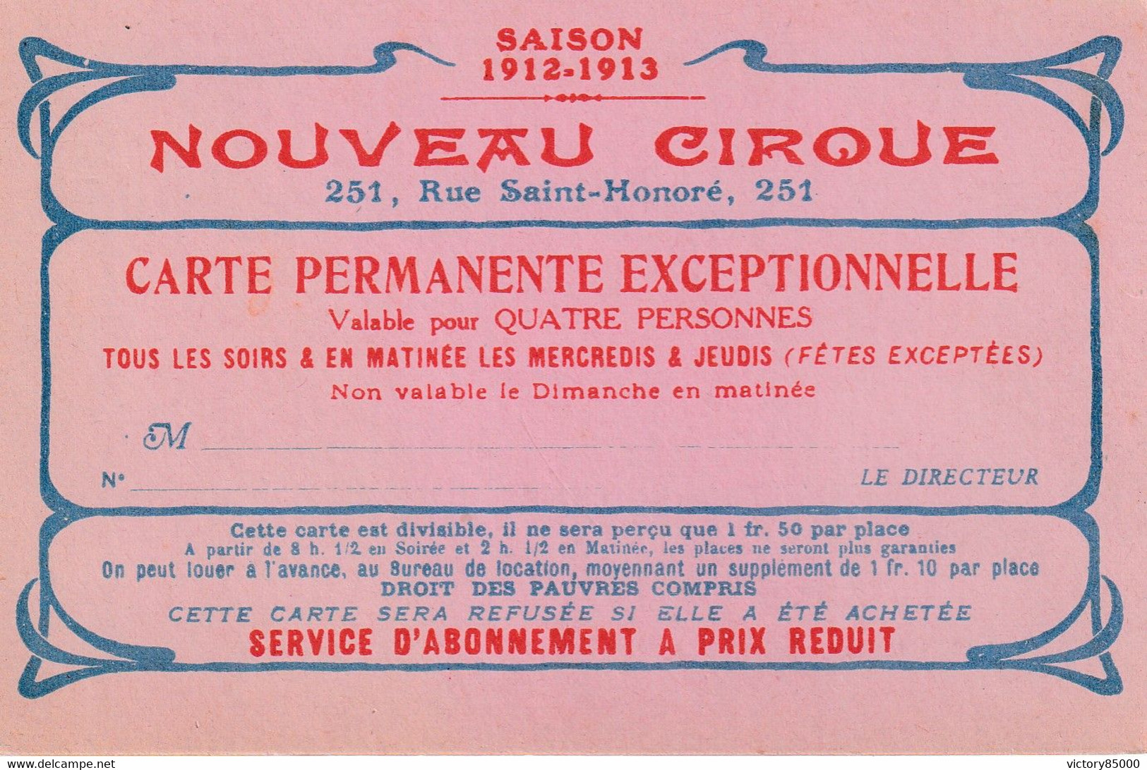 CARTE . NOUVEAU CIRQUE PARIS. FORMAT 12X8. - Pubblicitari