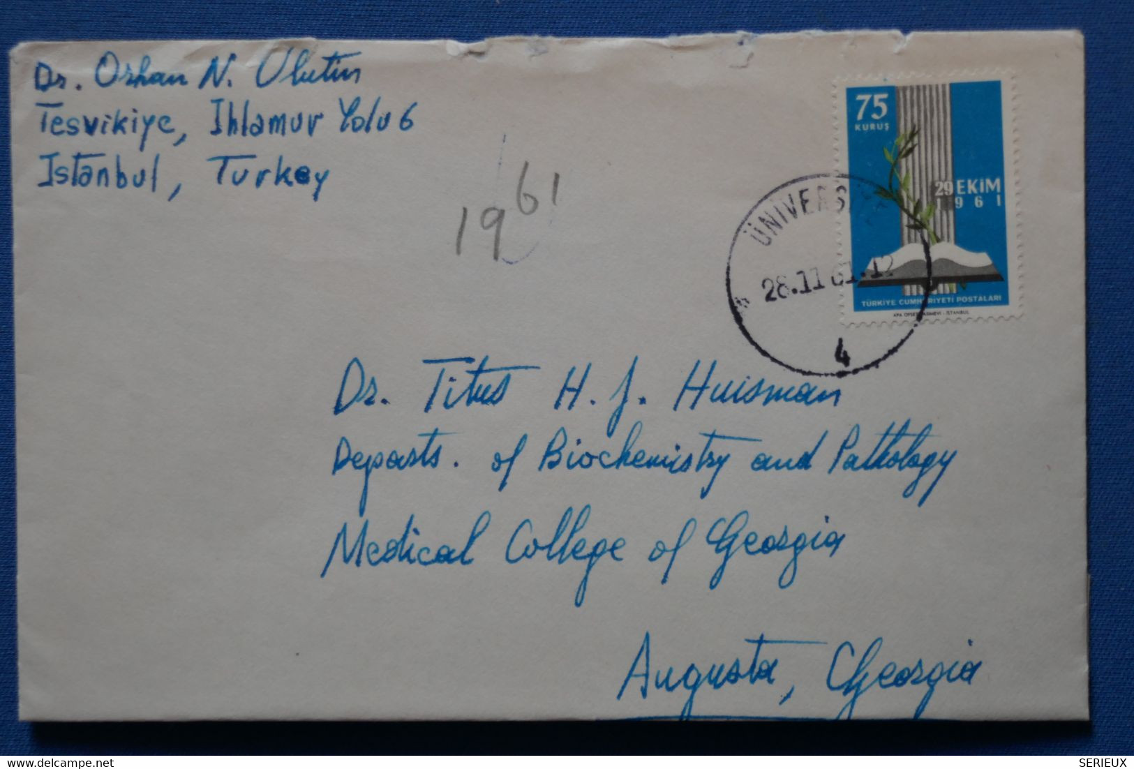 ¤10  TURQUIE BELLE LETTRE 1961 ISTANBUL POUR AUGUSTA USA + AEROPHILATELIE++ +AFFRANCH . INTERESSANT - Covers & Documents