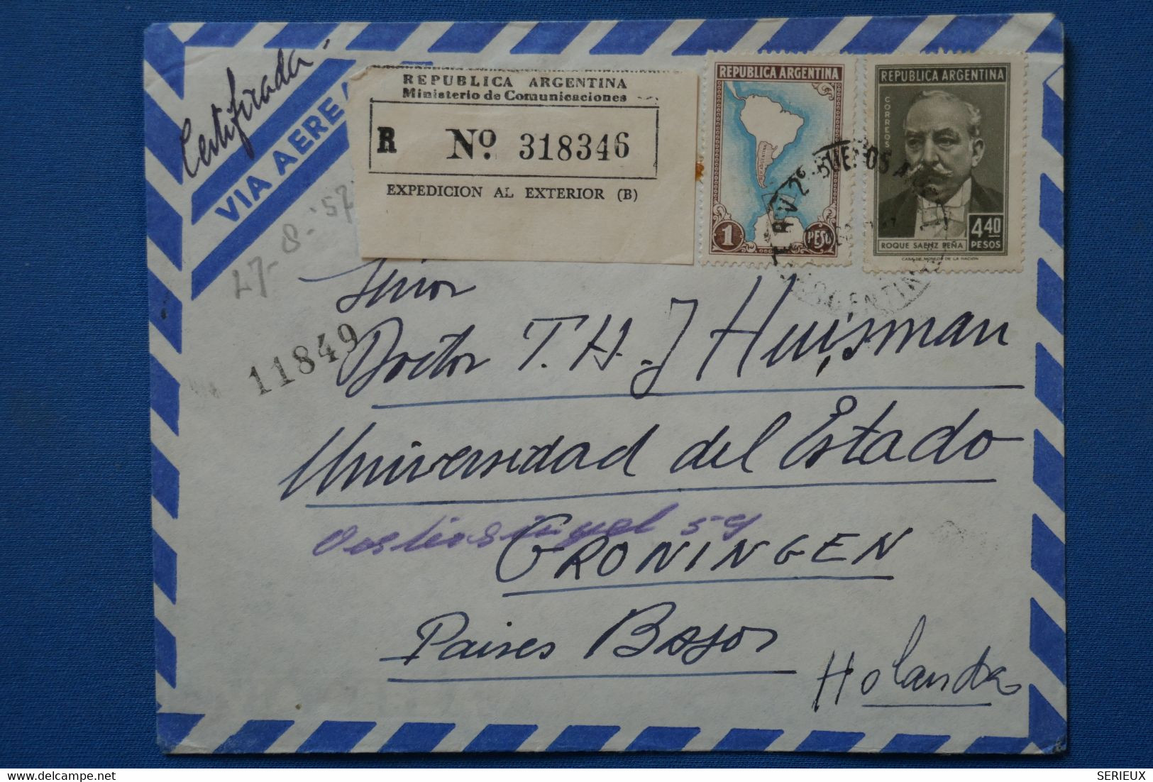 C  ARGENTINA BELLE LETTRE RECOM. 1957  BUENOS AIRES  POUR  NEDERLAND. + AEROPHILATELIE+ + +AFFRANCH . INTERESSANT - Cartas & Documentos