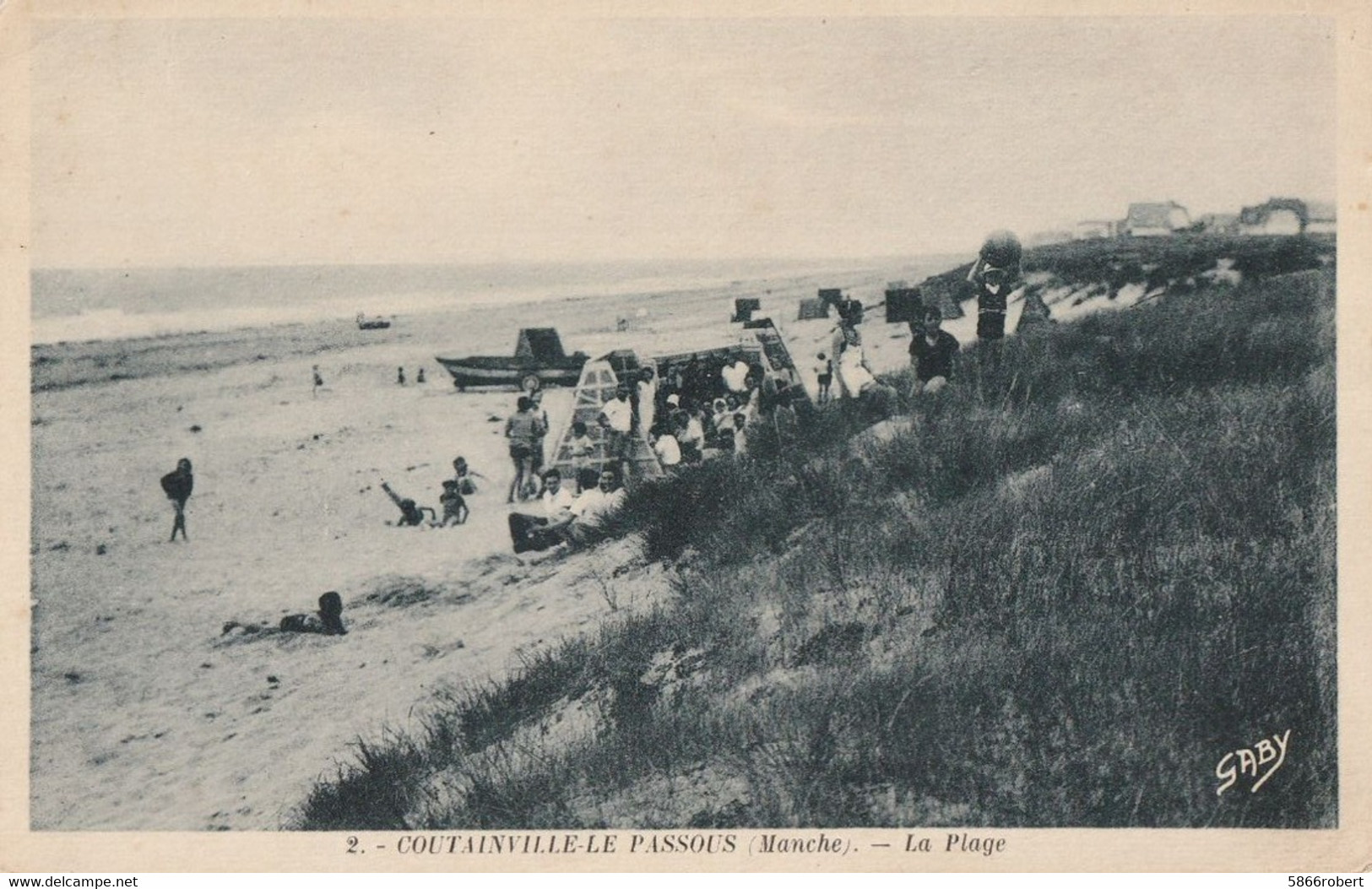 CARTE POSTALE ORIGINALE ANCIENNE : COUTAINVILLE LE PASSOUS LA PLAGE  ANIMEE MANCHE (50) - Autres & Non Classés