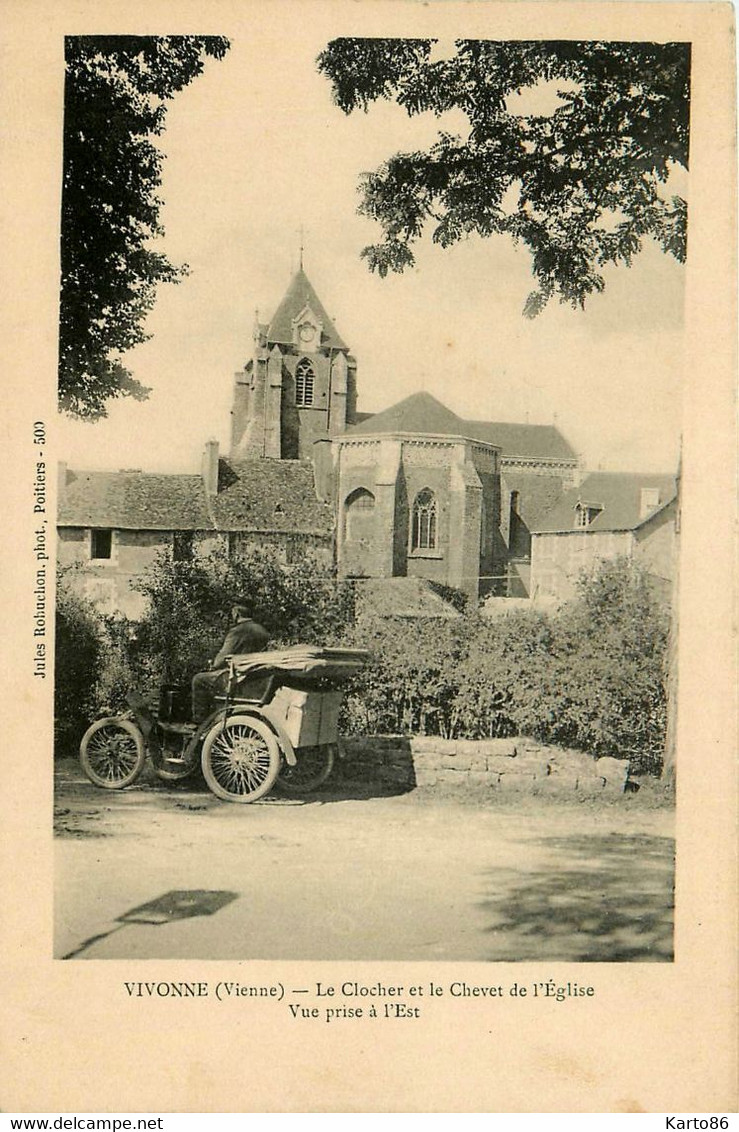 Vivonne * Route * Le Clocher Et Chevet De L'église * Vue Prise à L'est * Automobile Voiture Ancienne - Vivonne