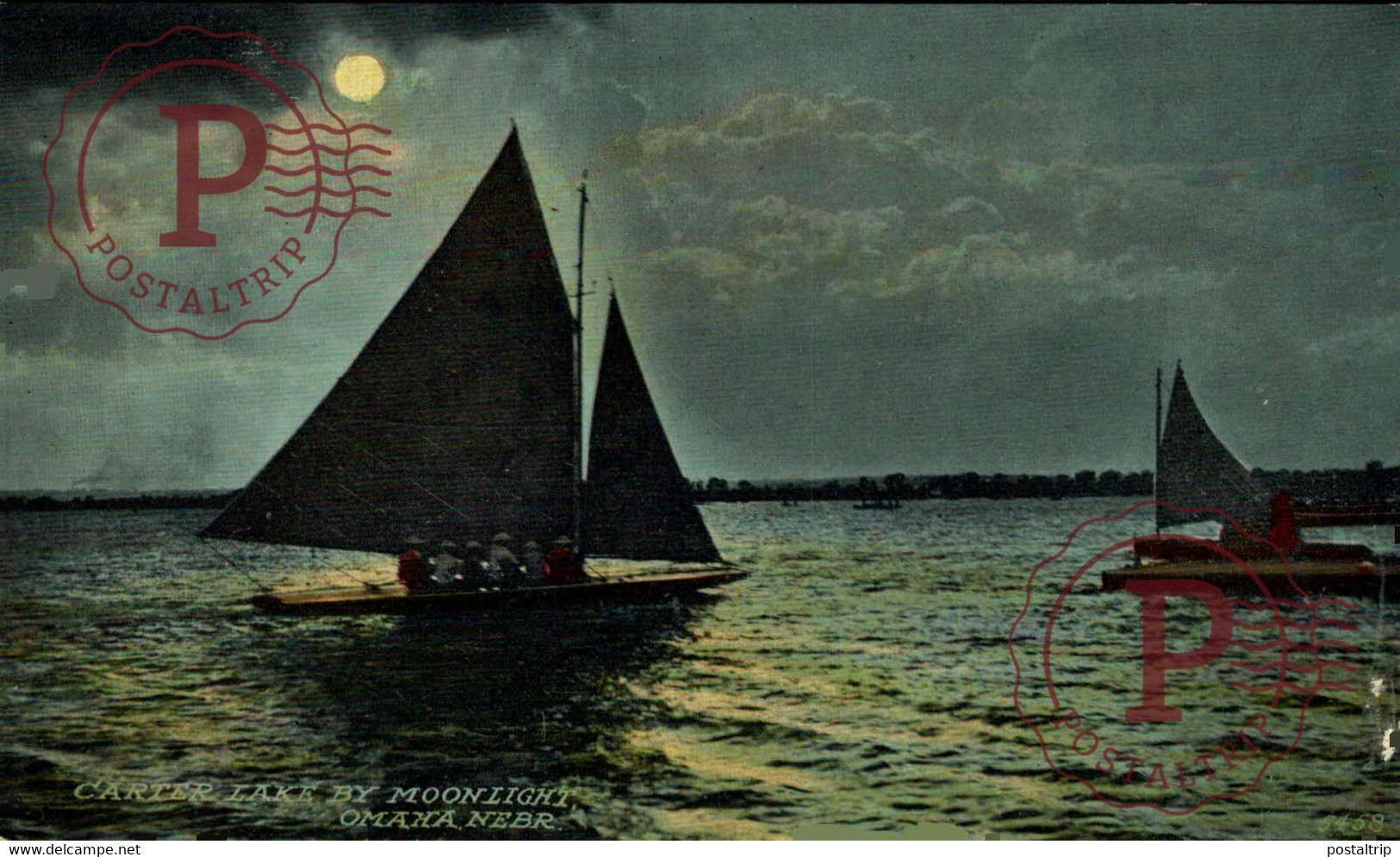 CARTER LAKE By Moonlight OMAHA NEBRASKA NE Ships Boat  EEUU USA - Omaha