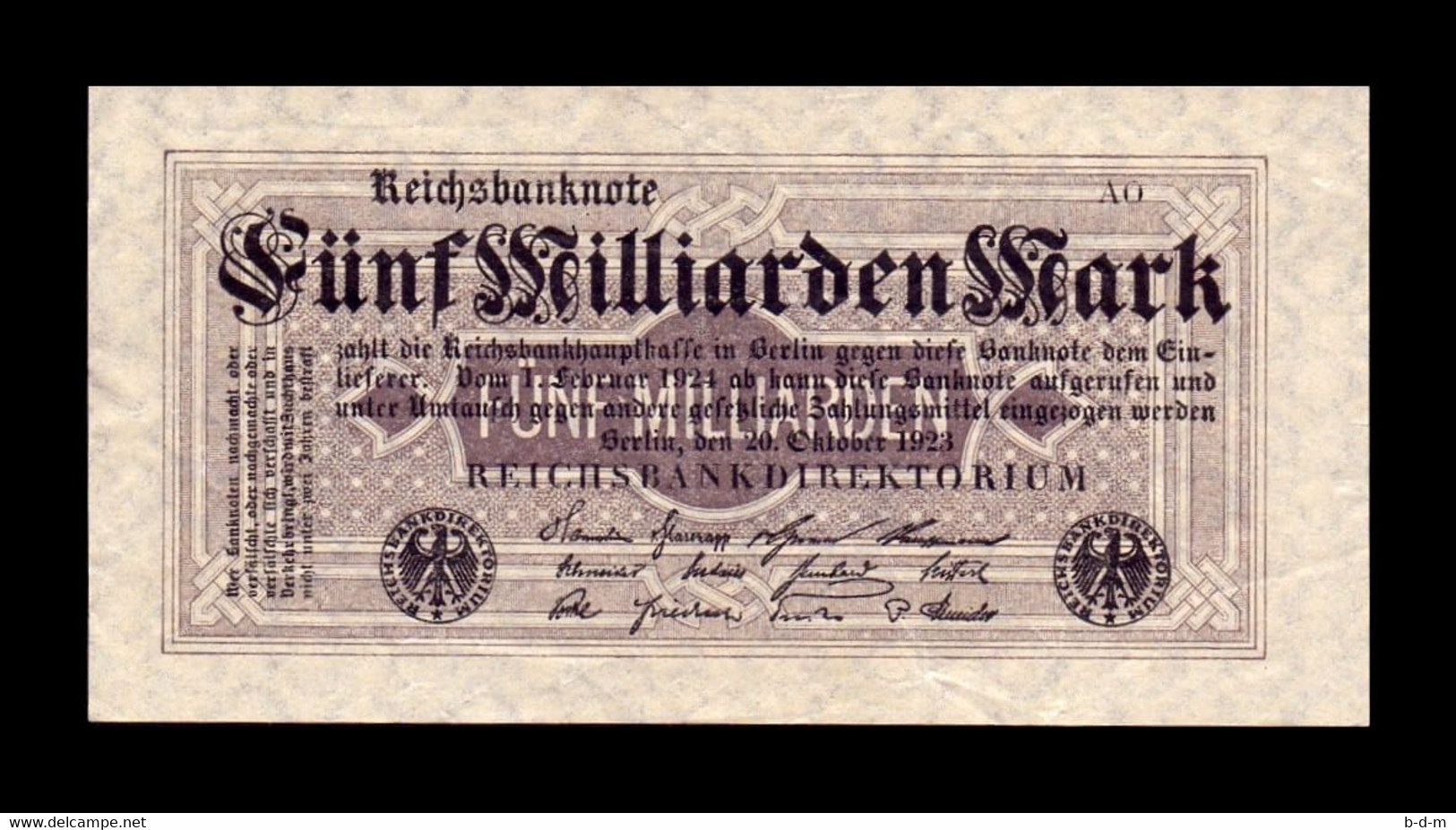 Alemania Germany 5000000000 Mark 1923 Pick 123b (1) EBC+ XF+ - 5 Miljoen Mark