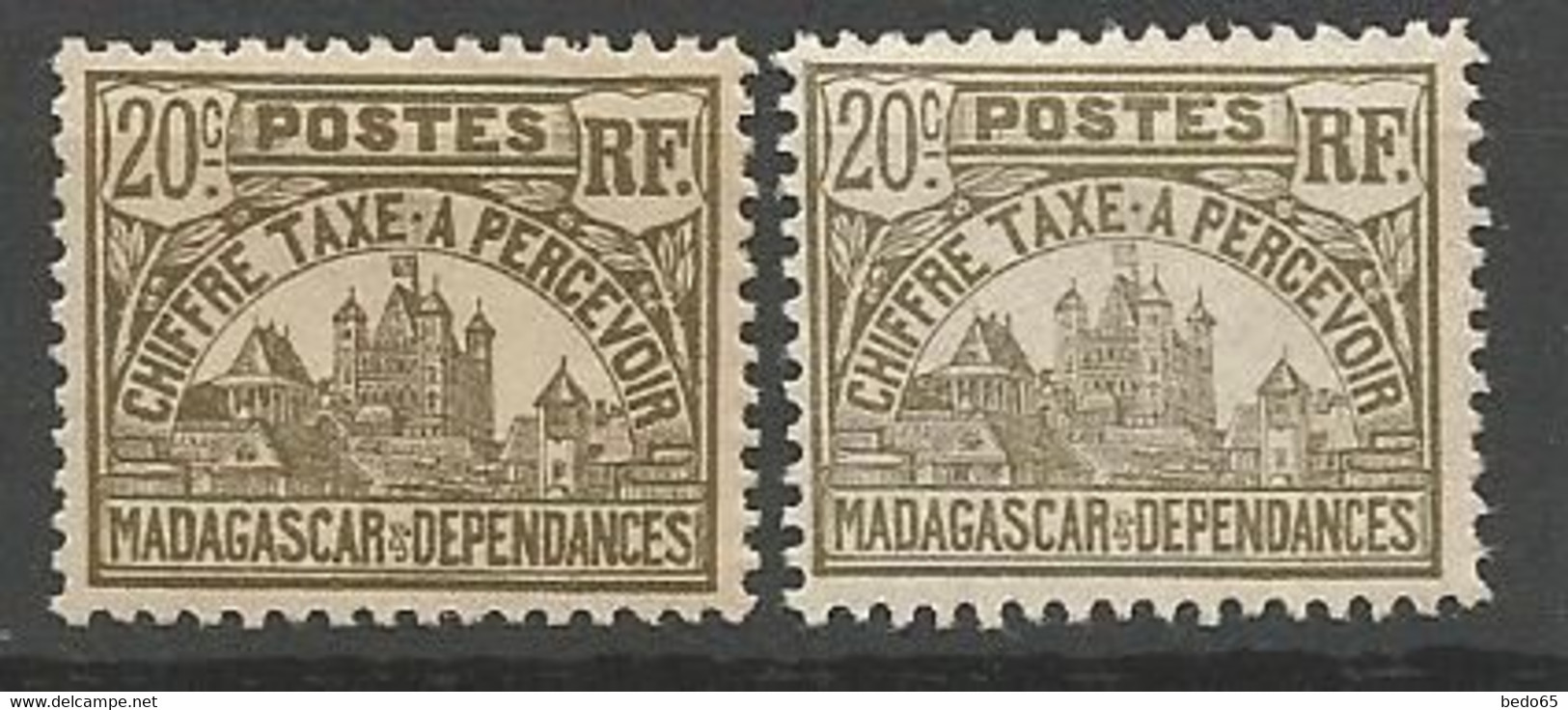 MADAGASCAR TAXE N° 12 X 2 Nuances NEUF*  CHARNIERE /  MH - Timbres-taxe