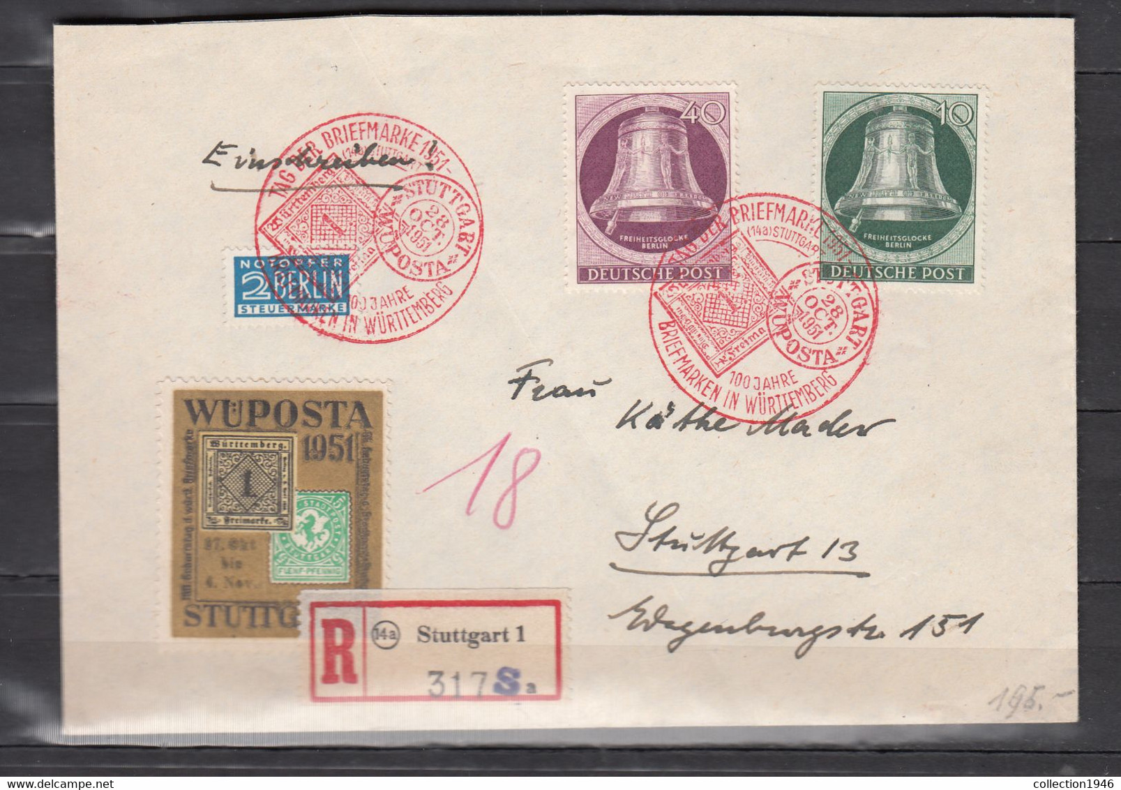 Berlin 1951,Mi 76,79+Notopfer Steuermarke Auf Einschreiben Brief Mit Sst Tag Der Briefmarke WUPOSTA(D3079) - Lettres & Documents