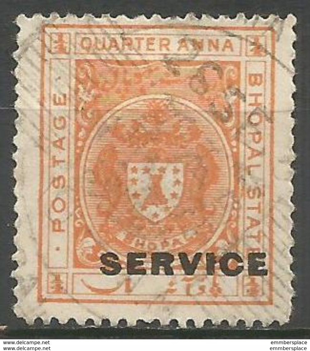 Bhopal - 1932 Arms Official 1/4a Used Perf 14   SG O313b  Sc O13b - Bhopal