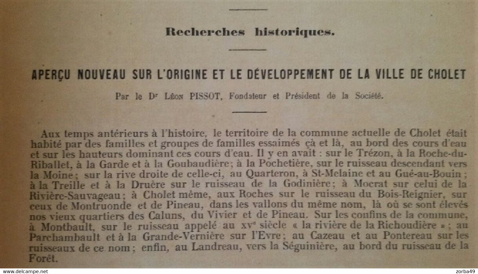 CHOLET 1899 Bulletin De La Société Des Sciences Lettres Et Beaux Arts. Notamment étude Sur Le Développement De Cholet - Riviste - Ante 1900