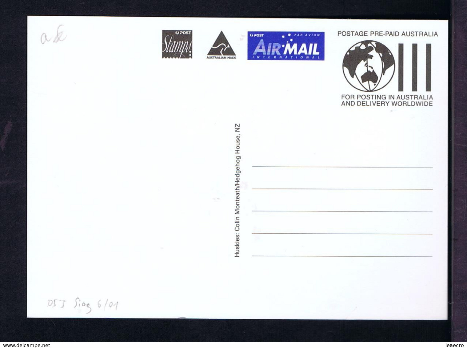 Gc6006 AUSTRALIA Transports Avion ANTARTIC Territory Dogs Chiens Maximum Card Postal Stationery 2001 - Fauna Antartica