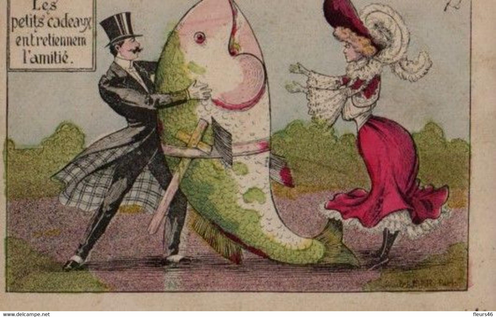 Illustrée HUMOUR 1900 : Les Petits Cadeaux Entretiennent L'amitié . Enorme Poisson - Humour