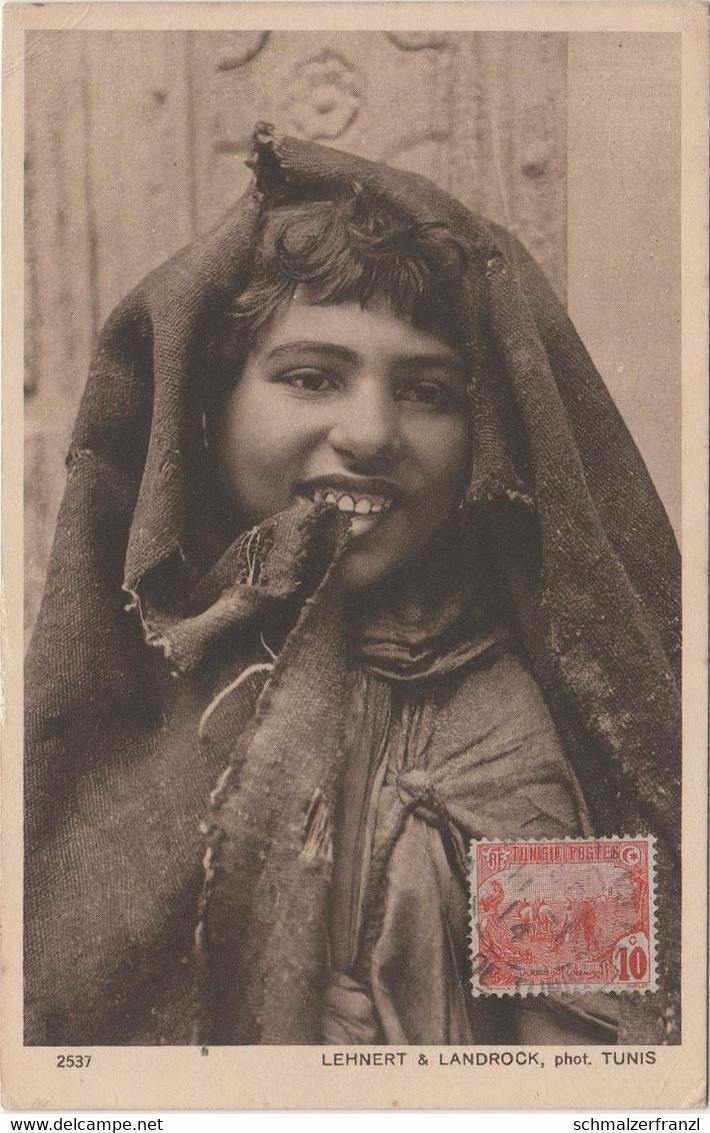 AK Scènes Types Orient Jeune Femme Fille Fillette Arabe Tunis Tunisie Girl Vintage Lehnert Landrock Leon Levy Timbre - Afrique