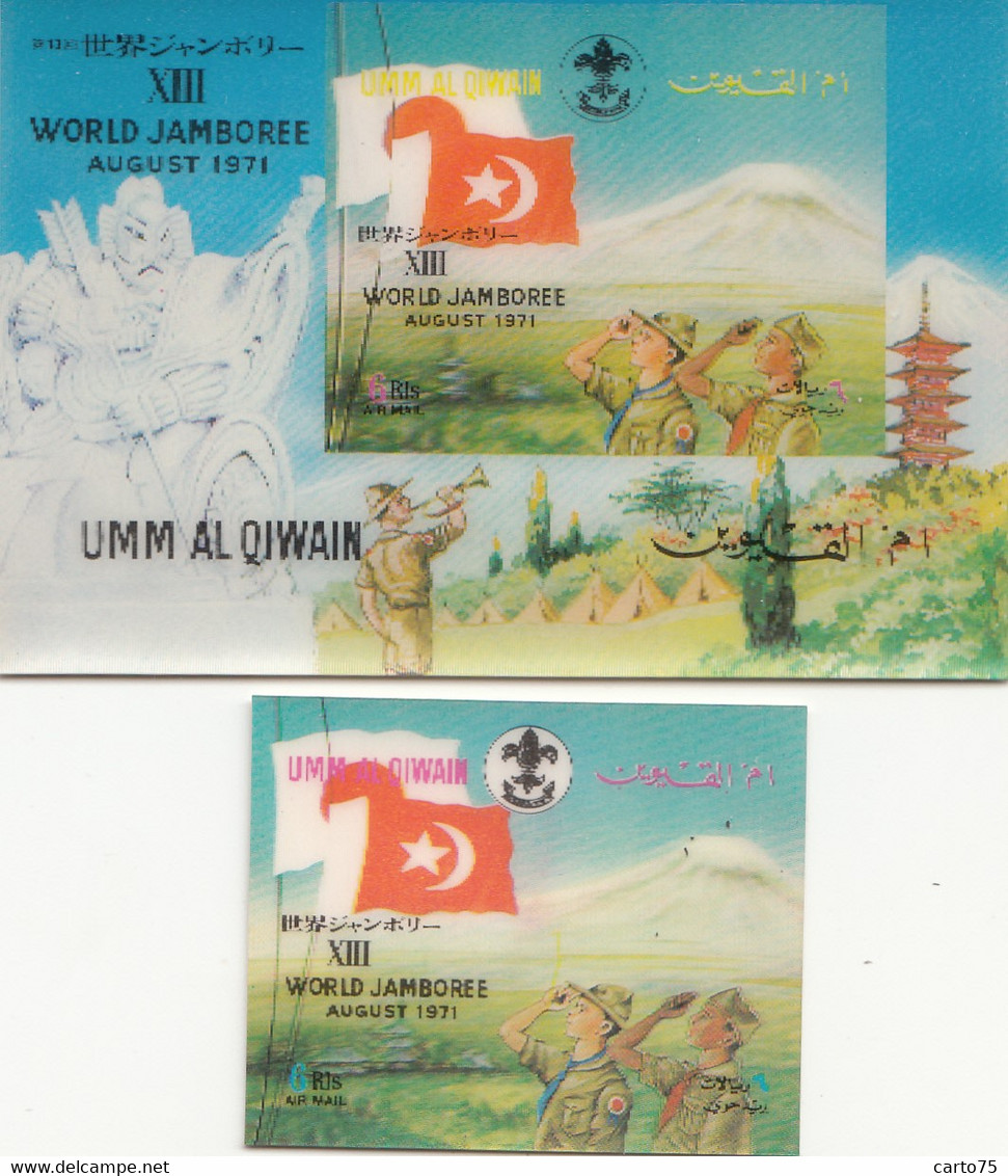 Scoutisme - Lot De 2 Timbres Cartes 3D Relief - Umm Al Qiwain UAE - World Jamboree August 1971 - Pfadfinder-Bewegung