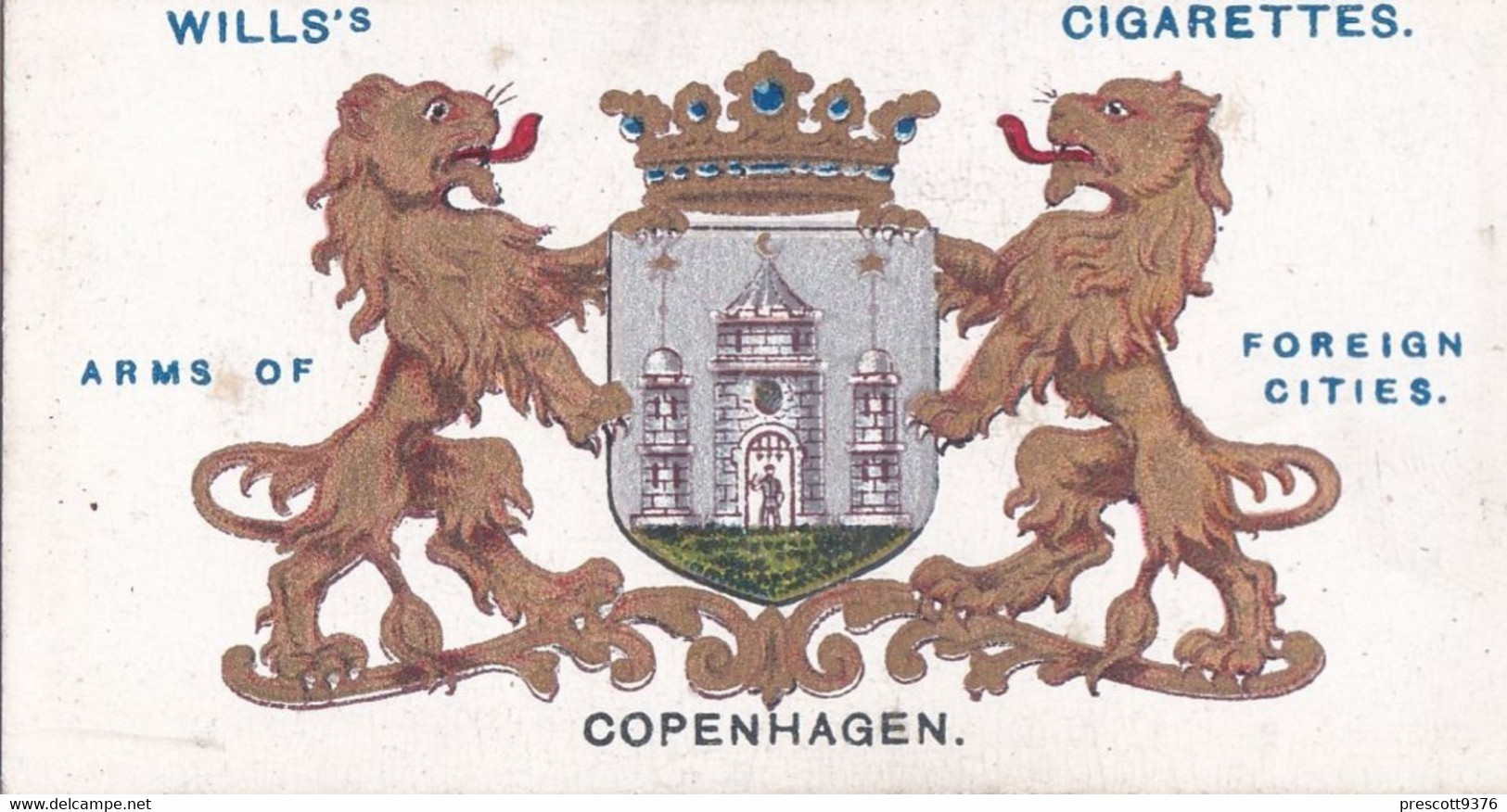 3 Copenhagen -  Arms Of Foreign Cities - 1912 - Wills Cigarette Cards - Original  - Antique - Player's
