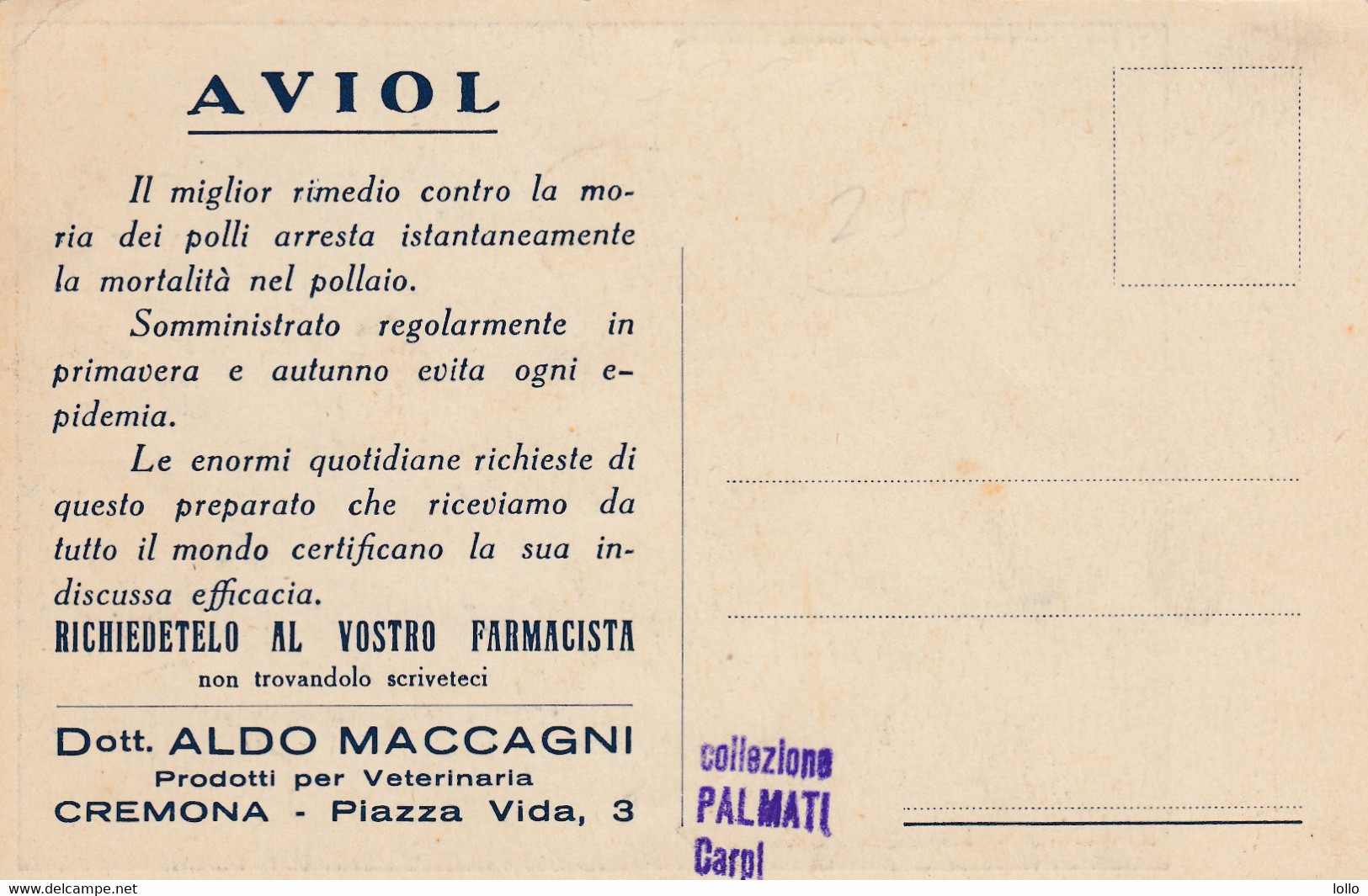 Pubblicitarie  - Aviol Del  Dott. A. Maccagni  - Cremona - F. Piccolo - Nuova - Molto Bella - Reclame