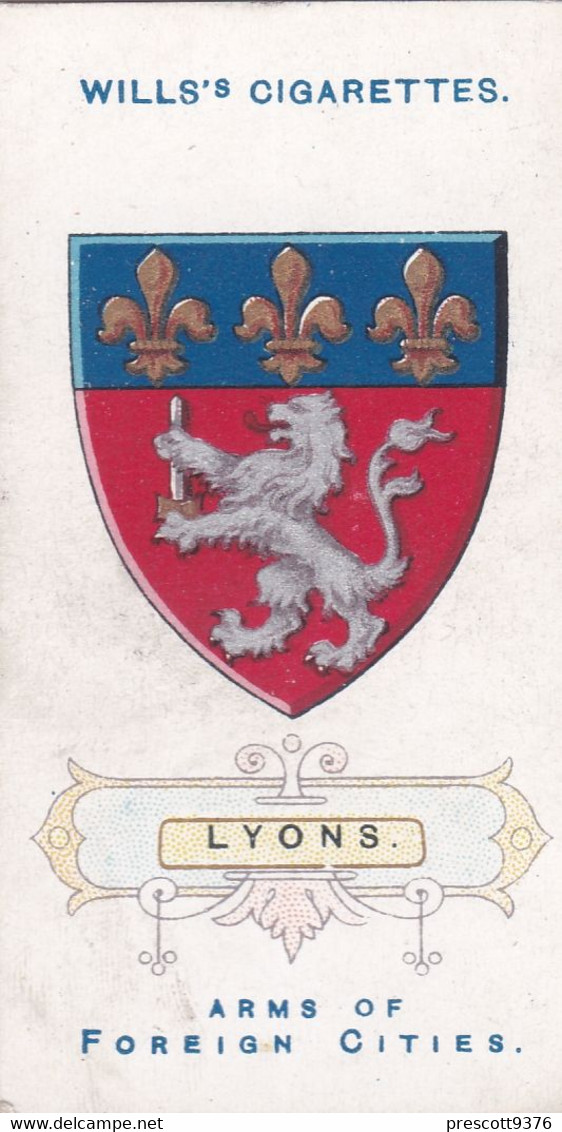 36 Lyons   -  Arms Of Foreign Cities - 1912 - Wills Cigarette Cards - Original  - Antique - Player's