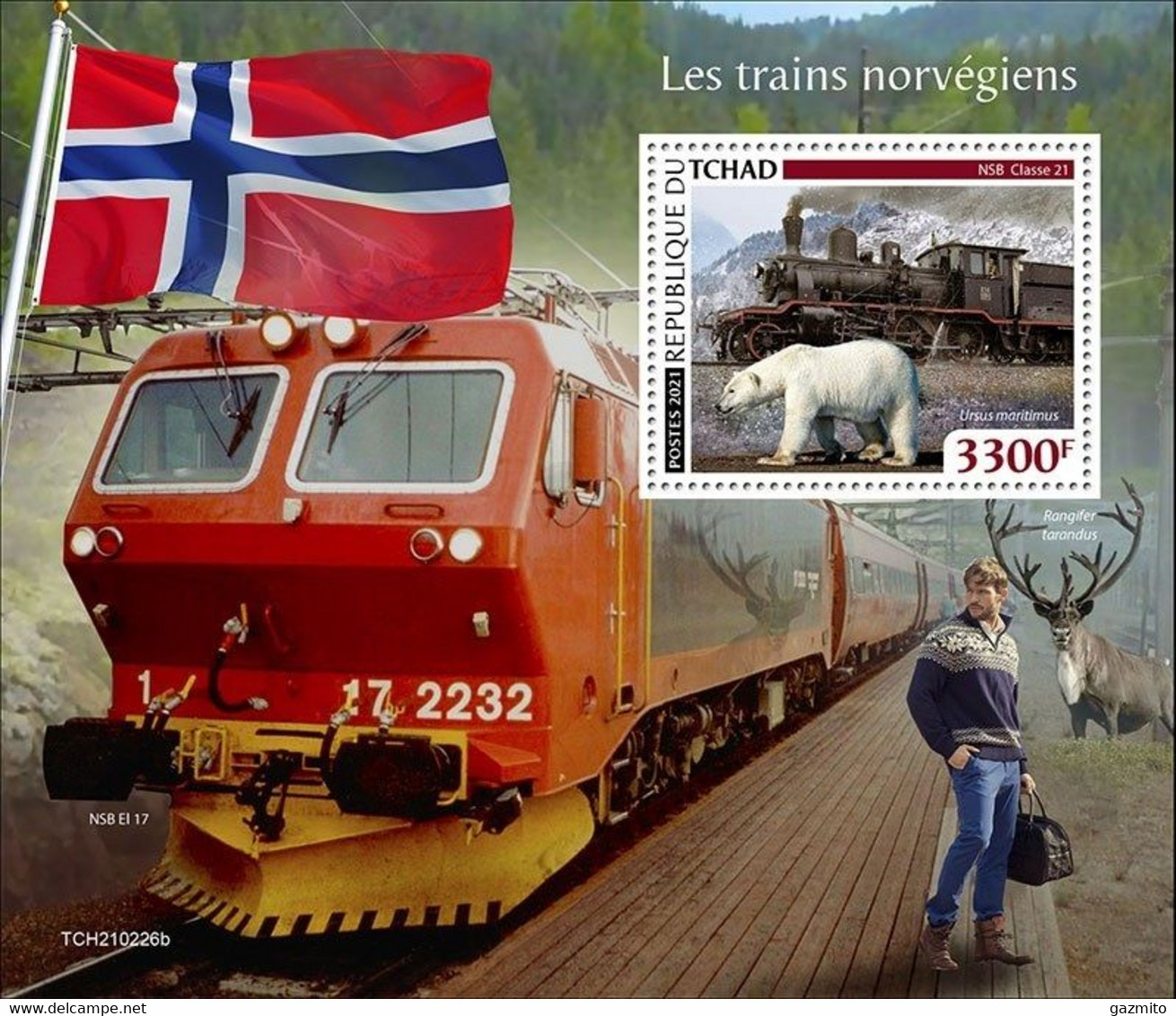 Tchad 2021, Trains In Norway, Polar Bear, BF IMPERFORATED - Arctic Wildlife