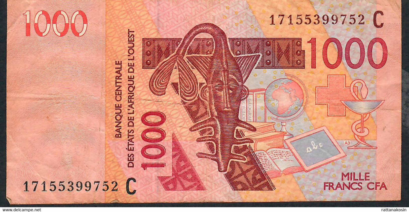 W.A.S.BURKINA FASO P315Cq 1000 FRANCS (20)17 2017 Signature 43  F-VF NO P.H. - États D'Afrique De L'Ouest