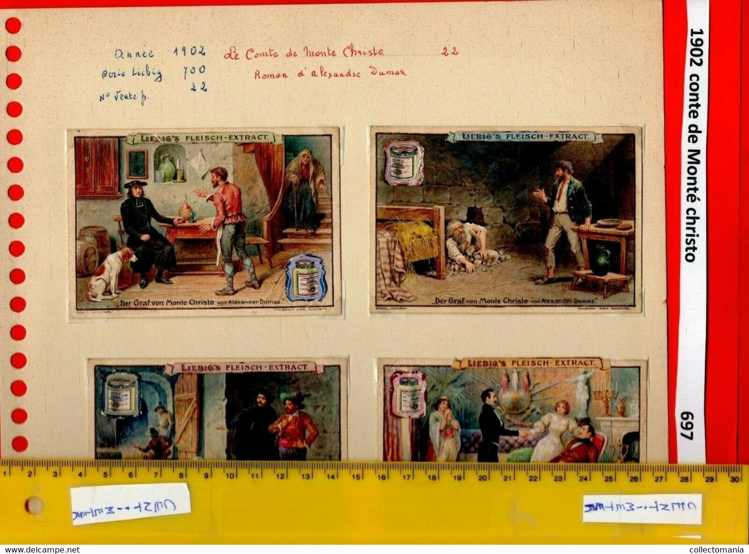 6 original GOUACHES, Liebig 0697 proof MINIATURE paintings,ARTIST c1902  M  7X 11 cm -   Der Graf von  Monte Christo