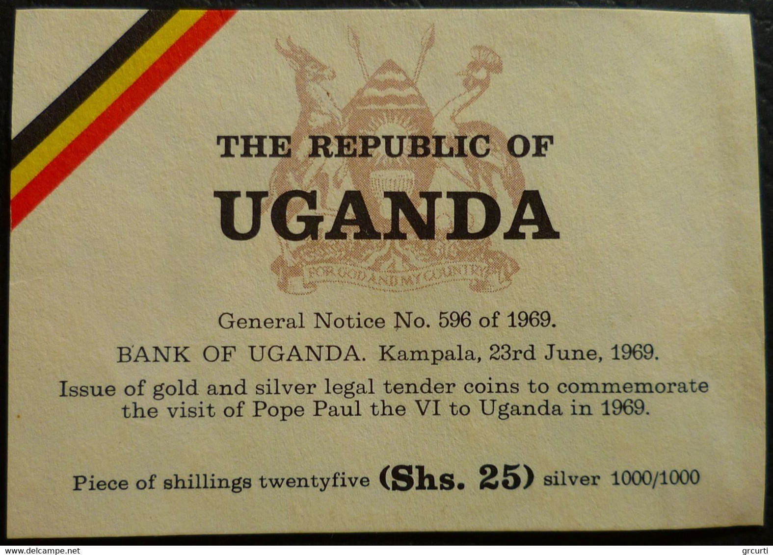 Uganda - 25 Shillings 1969 - Visit Of Pope Paul VI - KM# 12 - Uganda