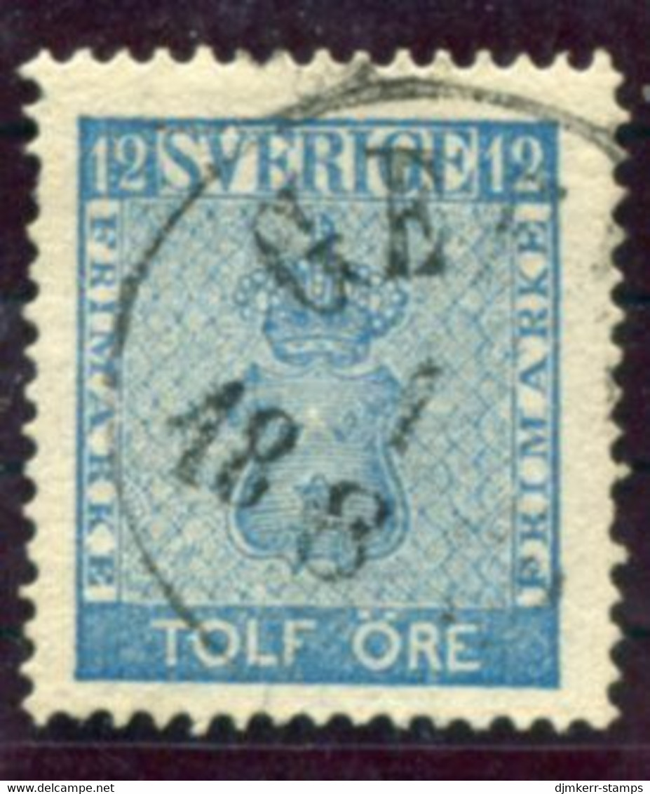 SWEDEN 1858 12 Öre. Blue Well-centered, Used.  Michel 9a - Oblitérés