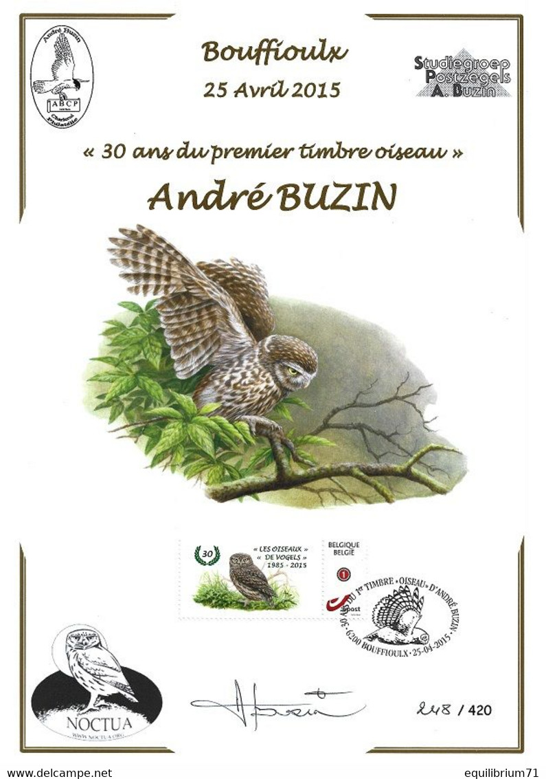 CS/HK - BUZIN - Carte Souvenir Numérotée, Signée - 2015 - Herdenkingskaart Genummerd, Getekend - Chouette / Uil - Lettres & Documents