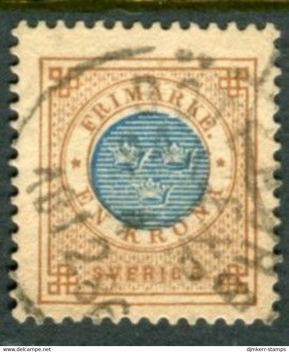 SWEDEN 1878 1 Krona Perforated 13, Fine Used.  Michel 27 - Used Stamps