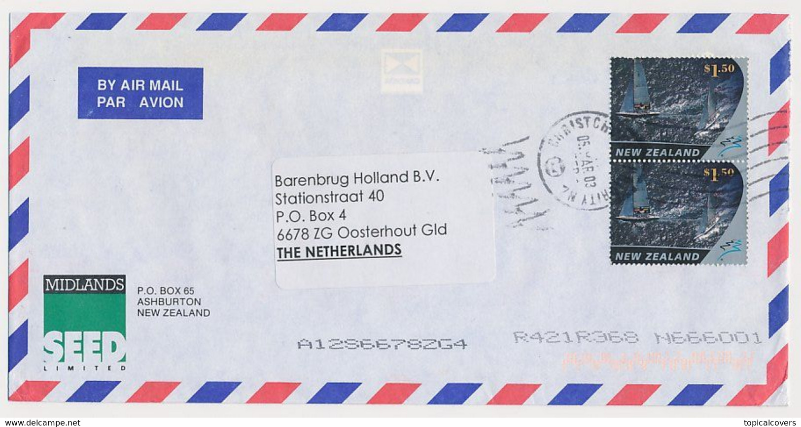 Cover New Zealand - The Netherlands 2003 - Cartas & Documentos