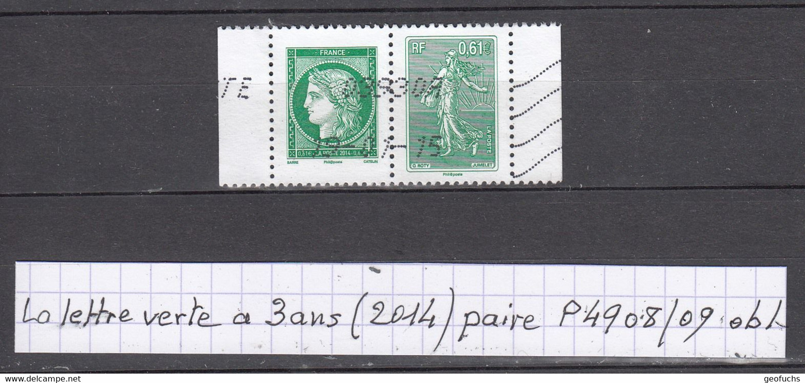 France La Lettre Verte à 3 Ans (2014) Y/T Paire 4908/4909 Oblitéré Du 19.07.15 - Used Stamps