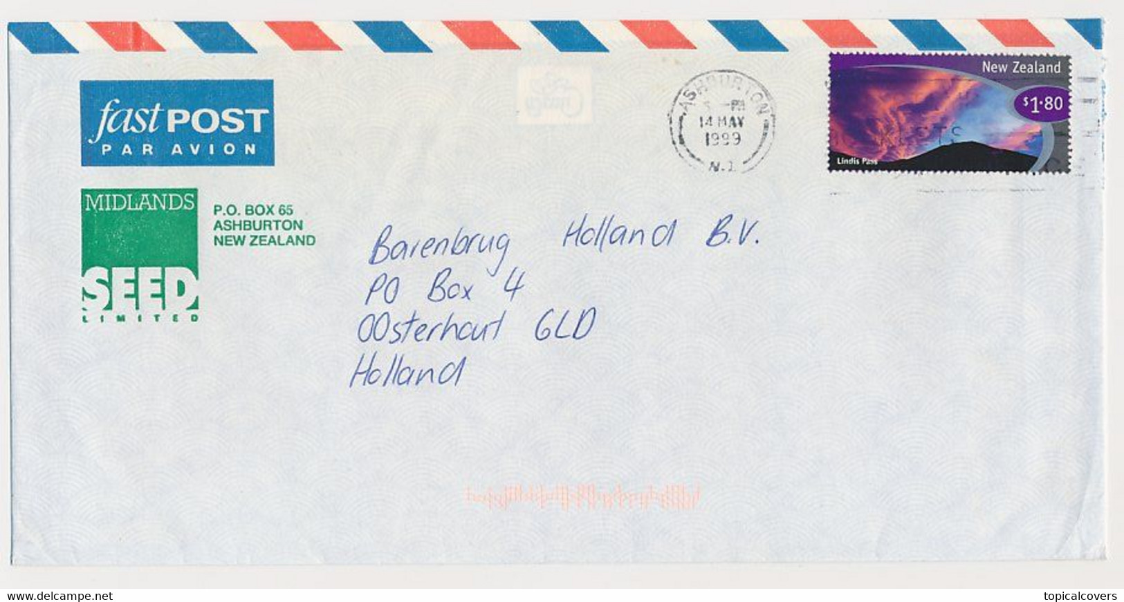 Cover New Zealand - The Netherlands 1999 - Lettres & Documents