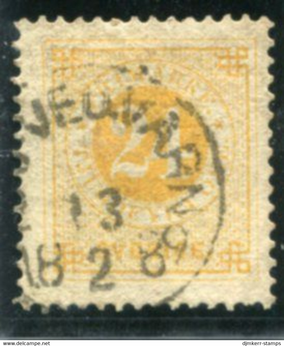 SWEDEN 1877 24 Öre Yellow Perforated 13  Fine Used.  Michel 23B - Gebruikt